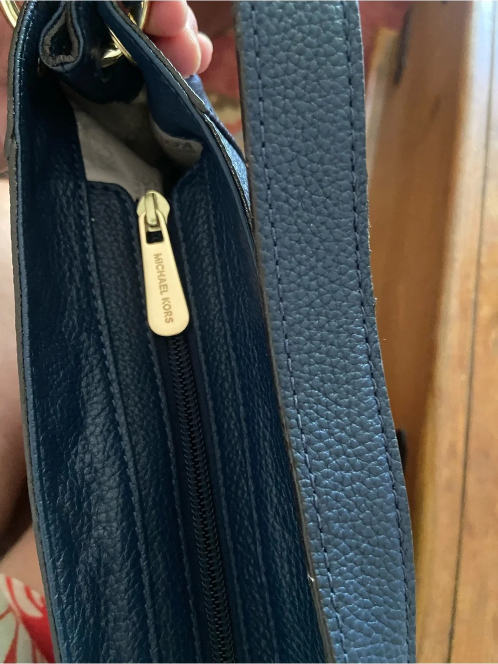 Michael Kors Dark Blue Pebbled Leather Hobo with Tassel and Gold Hardware